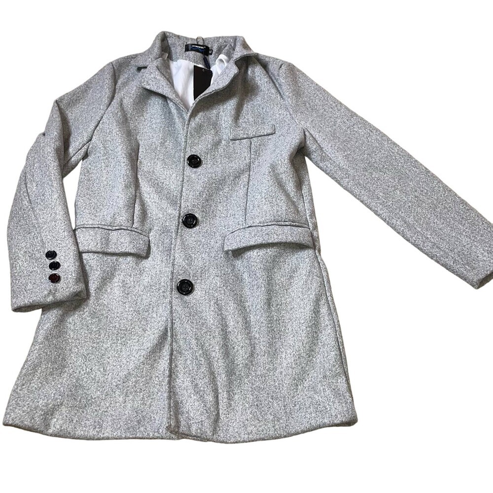 RVHSWDS | Button Up Coat wool blend gray mid calf Pockets vented back NEW SZ L